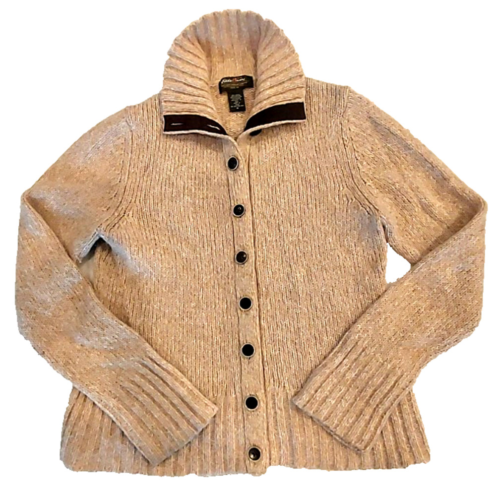 Eddie Bauer Womens Button Up Sweater,‎ Cable Knit, Wool Blend Size M